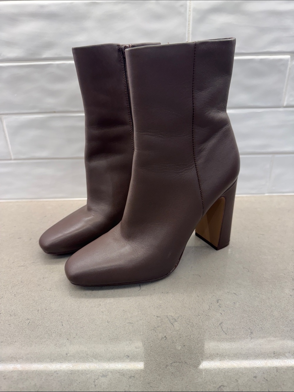 Steve Madden Allison Dark Brown Leather Square-Toe Block Heel Ankle Boots
